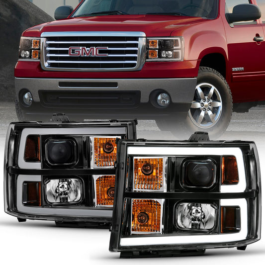 Anzo USA | Projector Headlight Set Clear Lens Black w/Amber Housing Pair w/Plank Style Design | Fits Sierra 1500 | 111482