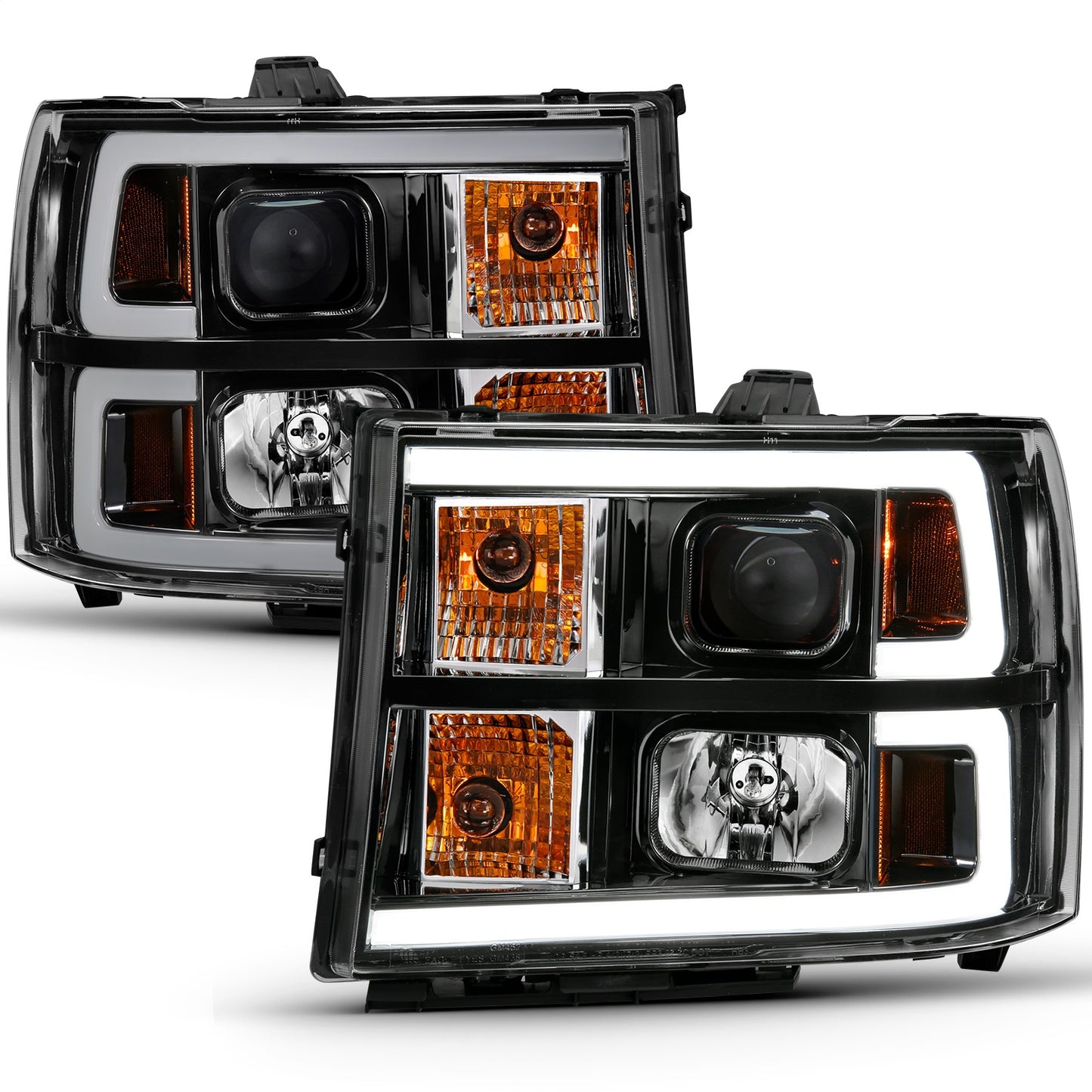 Anzo USA | Projector Headlight Set Clear Lens Black w/Amber Housing Pair w/Plank Style Design | Fits Sierra 1500 | 111482