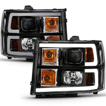 Anzo USA | Projector Headlight Set Clear Lens Black w/Amber Housing Pair w/Plank Style Design | Fits Sierra 1500 | 111482