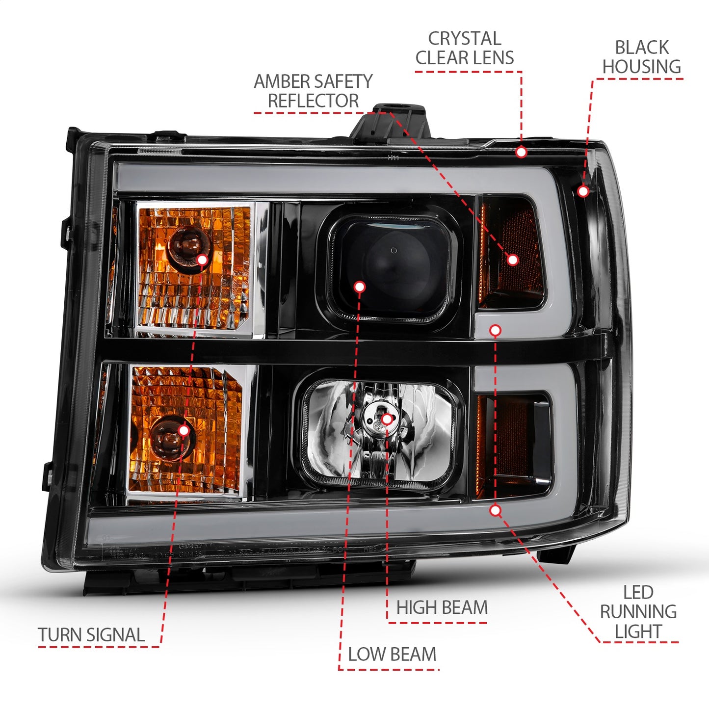 Anzo USA | Projector Headlight Set Clear Lens Black w/Amber Housing Pair w/Plank Style Design | Fits Sierra 1500 | 111482