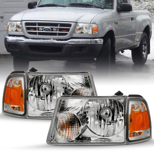 Anzo USA | Crystal Headlight Set Clear Lens Chrome Pair w/Corner Lights OE Replacement | Fits Ranger | 111484