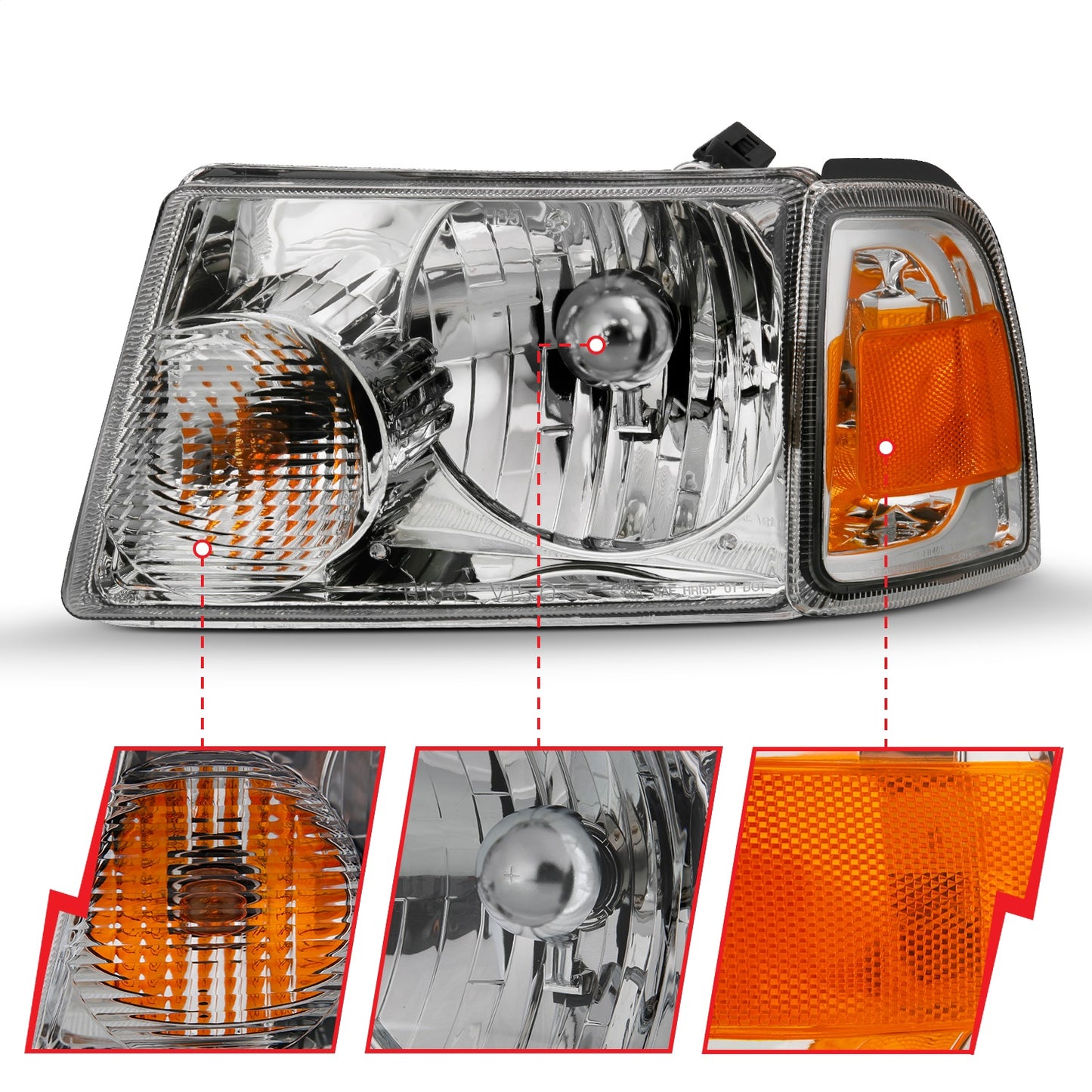 Anzo USA | Crystal Headlight Set Clear Lens Chrome Pair w/Corner Lights OE Replacement | Fits Ranger | 111484