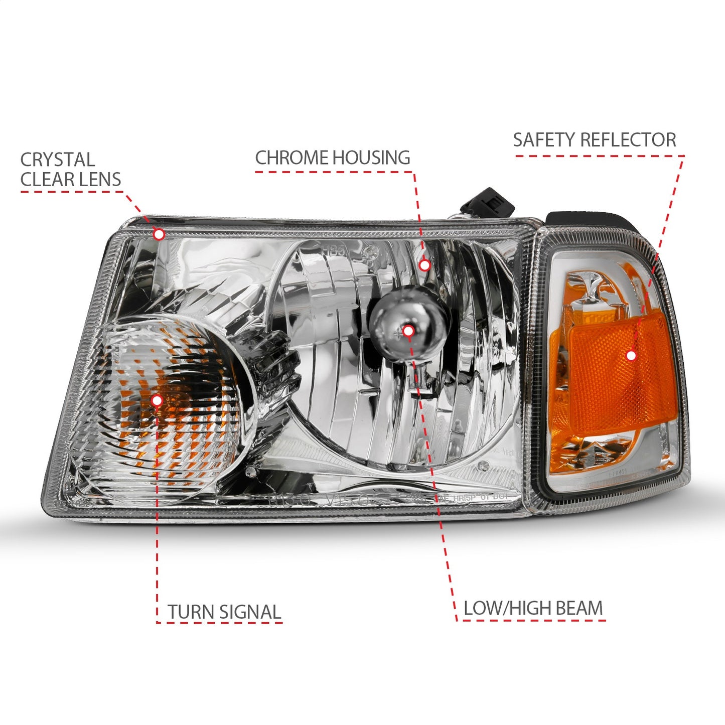 Anzo USA | Crystal Headlight Set Clear Lens Chrome Pair w/Corner Lights OE Replacement | Fits Ranger | 111484