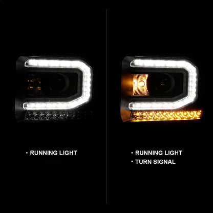 Anzo USA | Projector Headlight Set w/Plank Style Design Black w/Amber Sequential Turn Signal | Fits Sierra 1500 | 111485