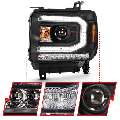 Anzo USA | Projector Headlight Set w/Plank Style Design Black w/Amber Sequential Turn Signal | Fits Sierra 1500 | 111485