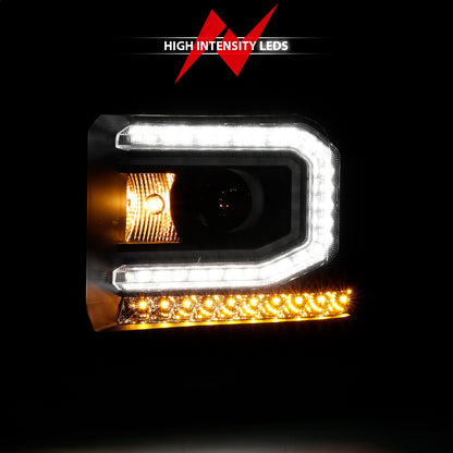 Anzo USA | Projector Headlight Set w/Plank Style Design Black w/Amber Sequential Turn Signal | Fits Sierra 1500 | 111485