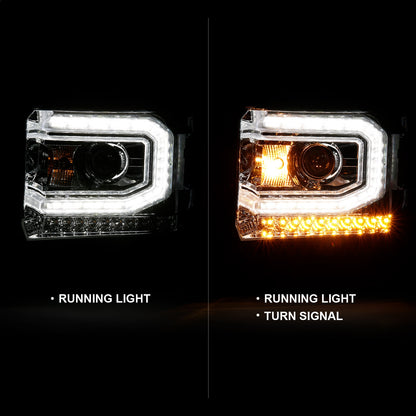 Anzo USA | Projector Headlight Set w/Plank Style Design Chrome w/Amber Sequential Turn Signal | Fits Sierra 1500 | 111486