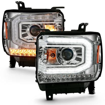 Anzo USA | Projector Headlight Set w/Plank Style Design Chrome w/Amber Sequential Turn Signal | Fits Sierra 1500 | 111486