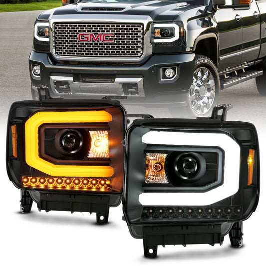 Anzo USA | Projector Headlight Set w/Plank Style Switchback Black Pair | Fits Sierra 1500 | 111487