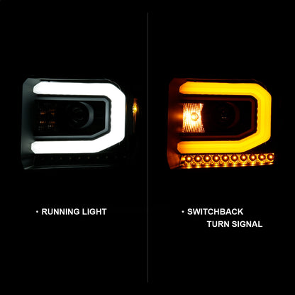 Anzo USA | Projector Headlight Set w/Plank Style Switchback Black Pair | Fits Sierra 1500 | 111487