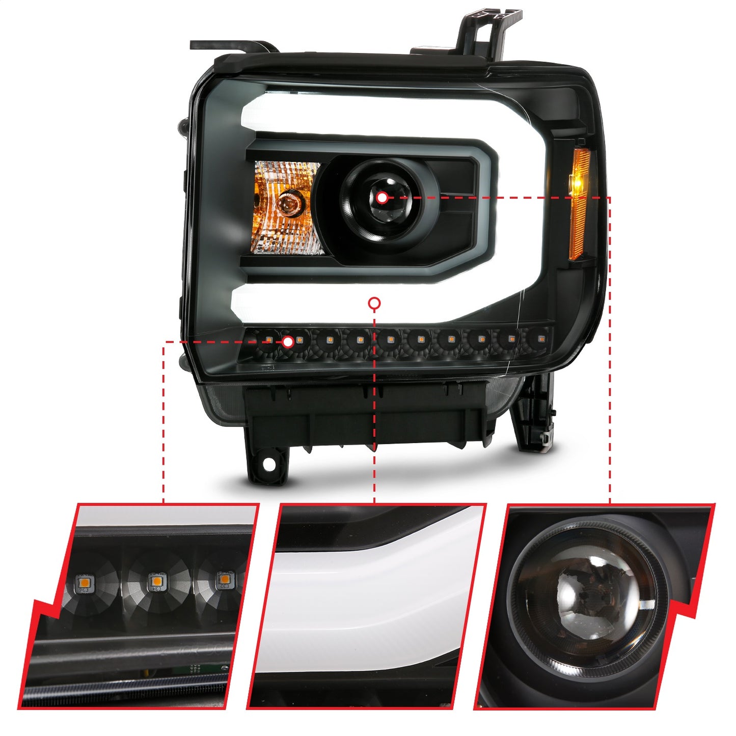 Anzo USA | Projector Headlight Set w/Plank Style Switchback Black Pair | Fits Sierra 1500 | 111487