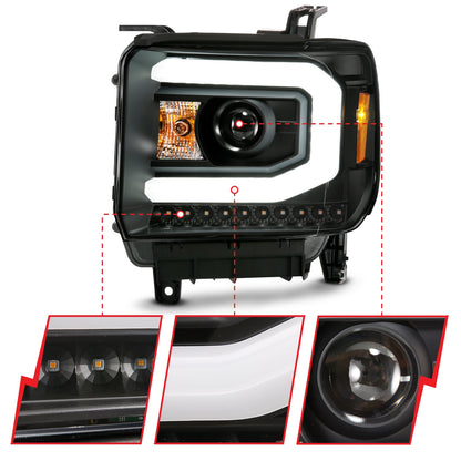 Anzo USA | Projector Headlight Set w/Plank Style Switchback Black Pair | Fits Sierra 1500 | 111487