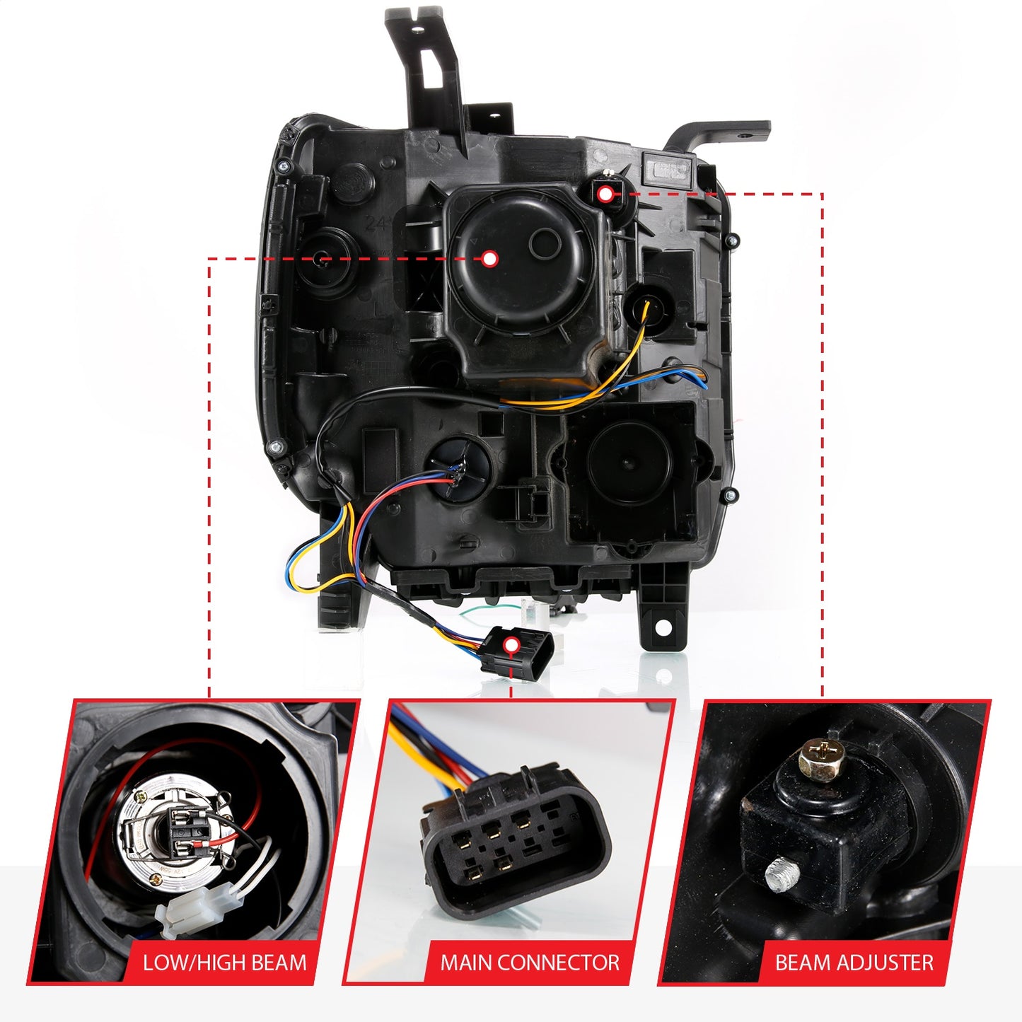 Anzo USA | Projector Headlight Set w/Plank Style Switchback Black Pair | Fits Sierra 1500 | 111487