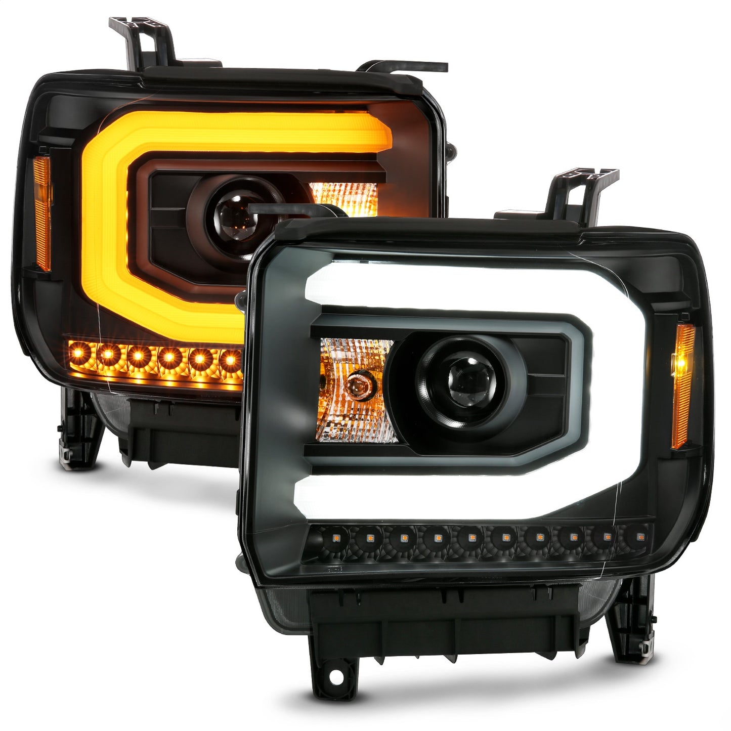 Anzo USA | Projector Headlight Set w/Plank Style Switchback Black Pair | Fits Sierra 1500 | 111487