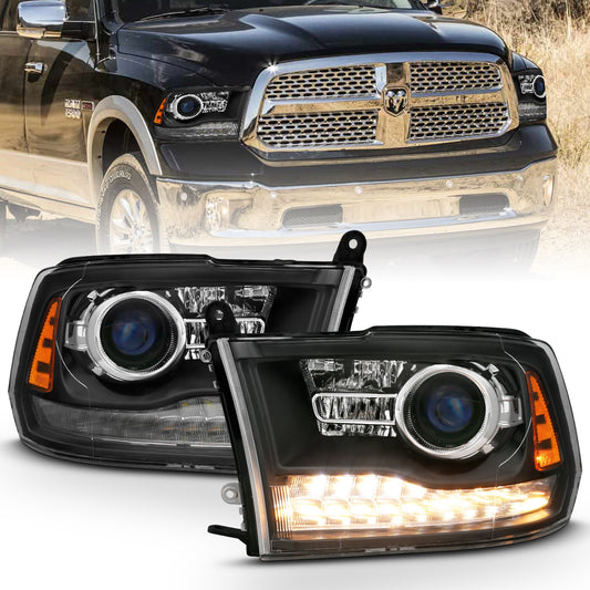Anzo USA | Projector Headlight Set w/Halo w/Plank Style Switchback Matte Black Pair OE Style | Fits Ram 1500 | 111489