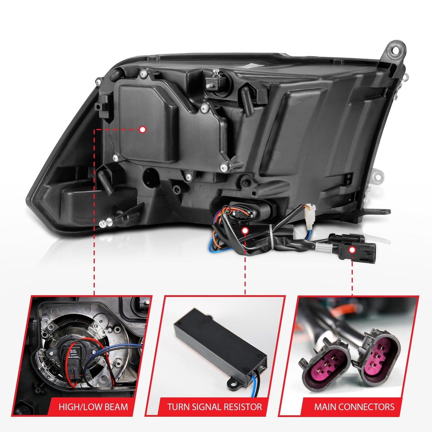 Anzo USA | Projector Headlight Set w/Halo w/Plank Style Switchback Matte Black Pair OE Style | Fits Ram 1500 | 111489
