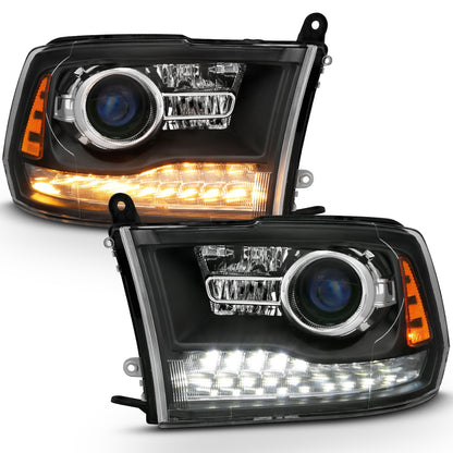 Anzo USA | Projector Headlight Set w/Halo w/Plank Style Switchback Matte Black Pair OE Style | Fits Ram 1500 | 111489