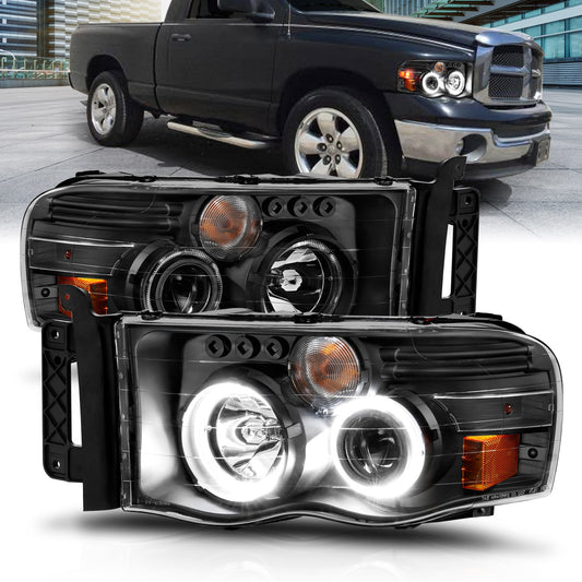Anzo USA | Projector Headlight Set w/Halo Clear/Amber Lens Black Pair | Fits Ram 1500 | 111490