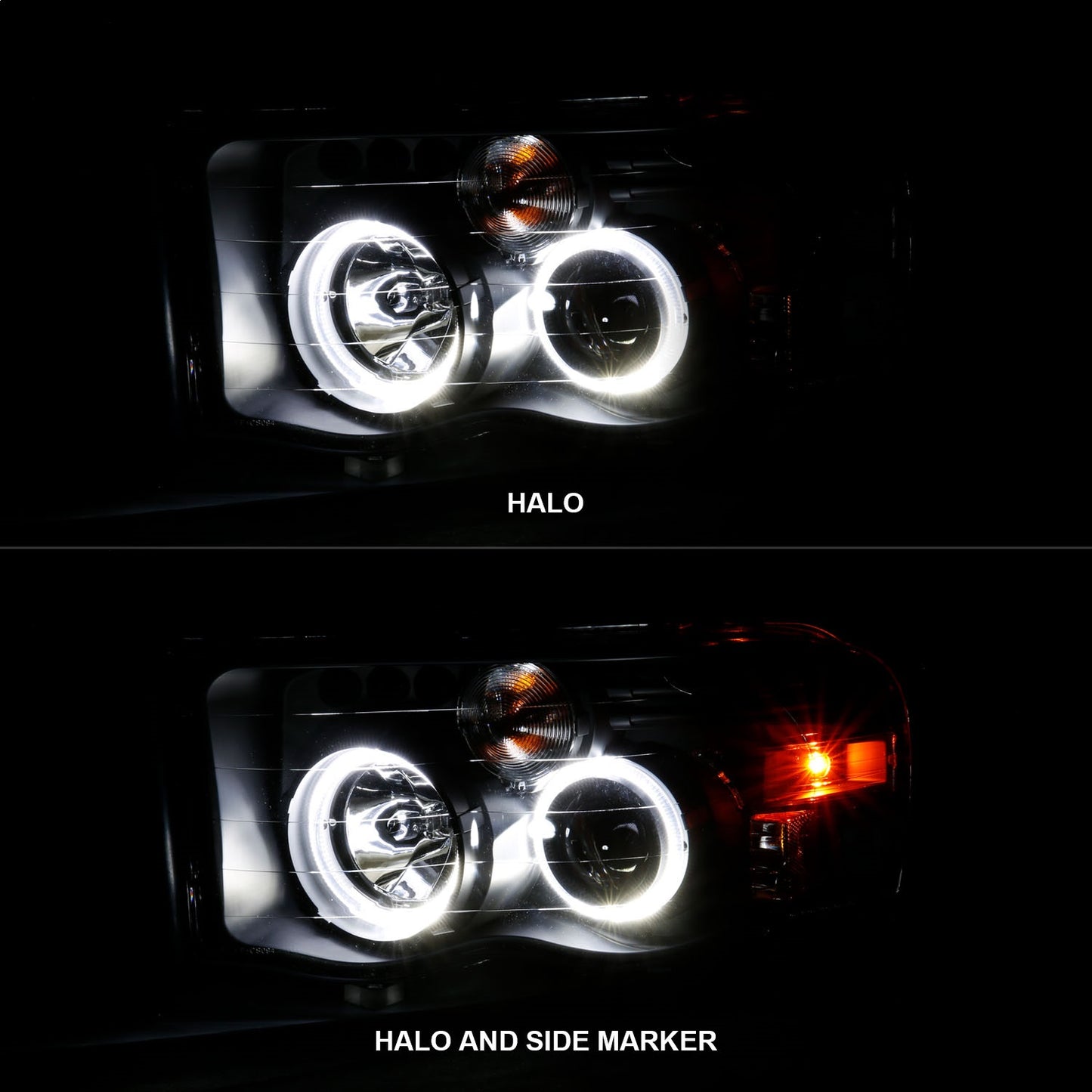 Anzo USA | Projector Headlight Set w/Halo Clear/Amber Lens Black Pair | Fits Ram 1500 | 111490
