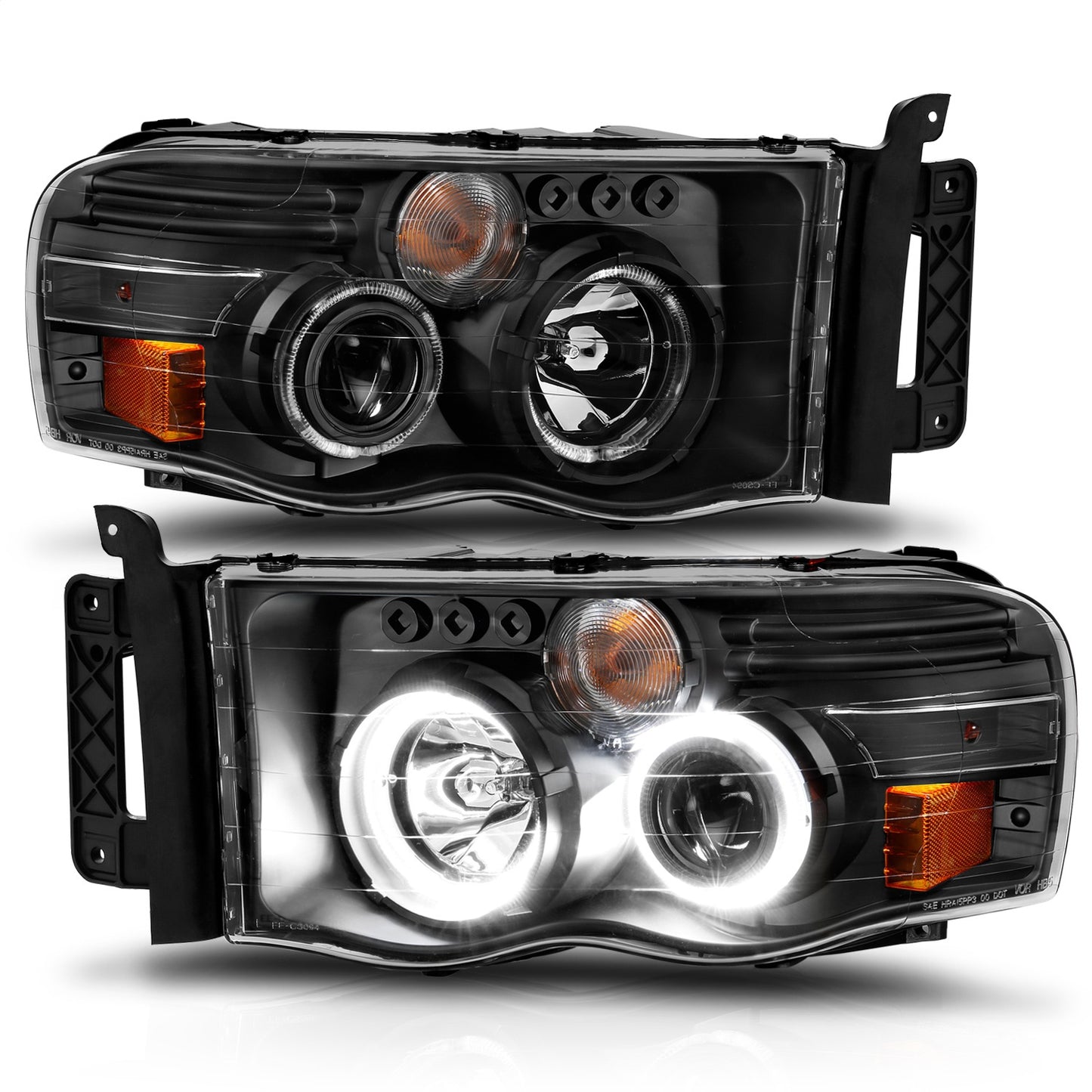 Anzo USA | Projector Headlight Set w/Halo Clear/Amber Lens Black Pair | Fits Ram 1500 | 111490