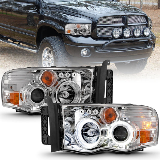 Anzo USA | Projector Headlight Set w/Halo Clear/Amber Lens Chrome Pair | Fits Ram 1500 | 111491