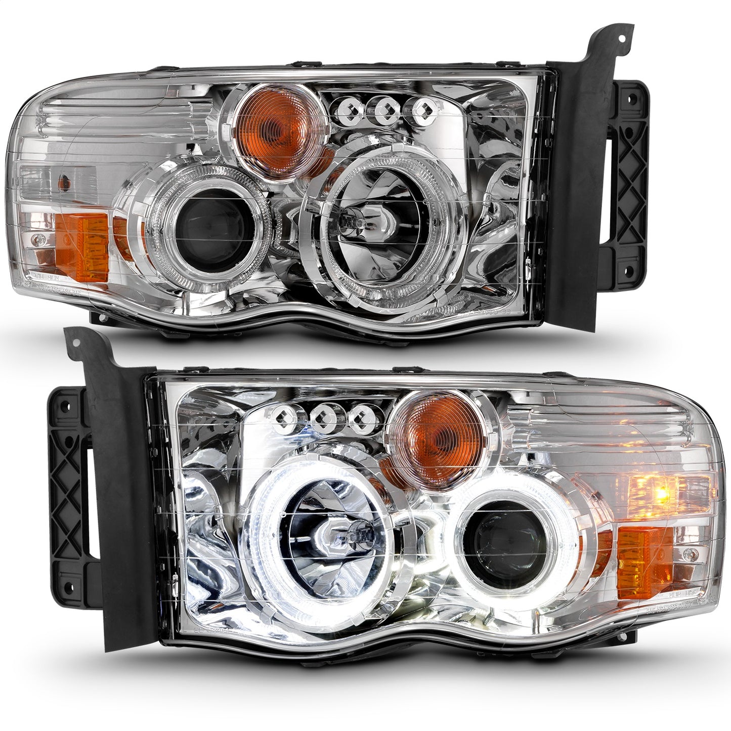 Anzo USA | Projector Headlight Set w/Halo Clear/Amber Lens Chrome Pair | Fits Ram 1500 | 111491