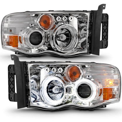Anzo USA | Projector Headlight Set w/Halo Clear/Amber Lens Chrome Pair | Fits Ram 1500 | 111491