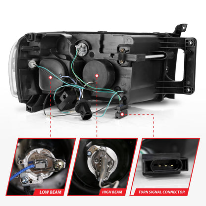 Anzo USA | Projector Headlight Set w/Halo Clear/Amber Lens Chrome Pair | Fits Ram 1500 | 111491