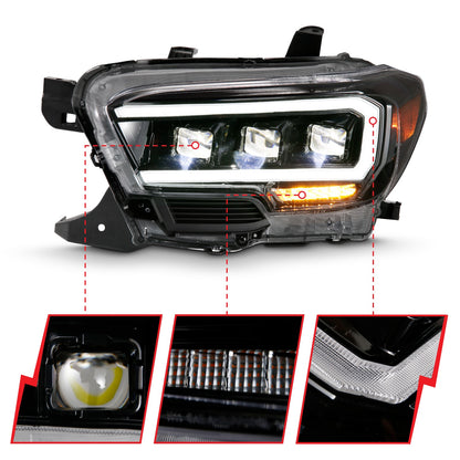 Anzo USA | LED Projector Headlight w/Plank Style Design Black w/Amber | Fits Tacoma | 111496