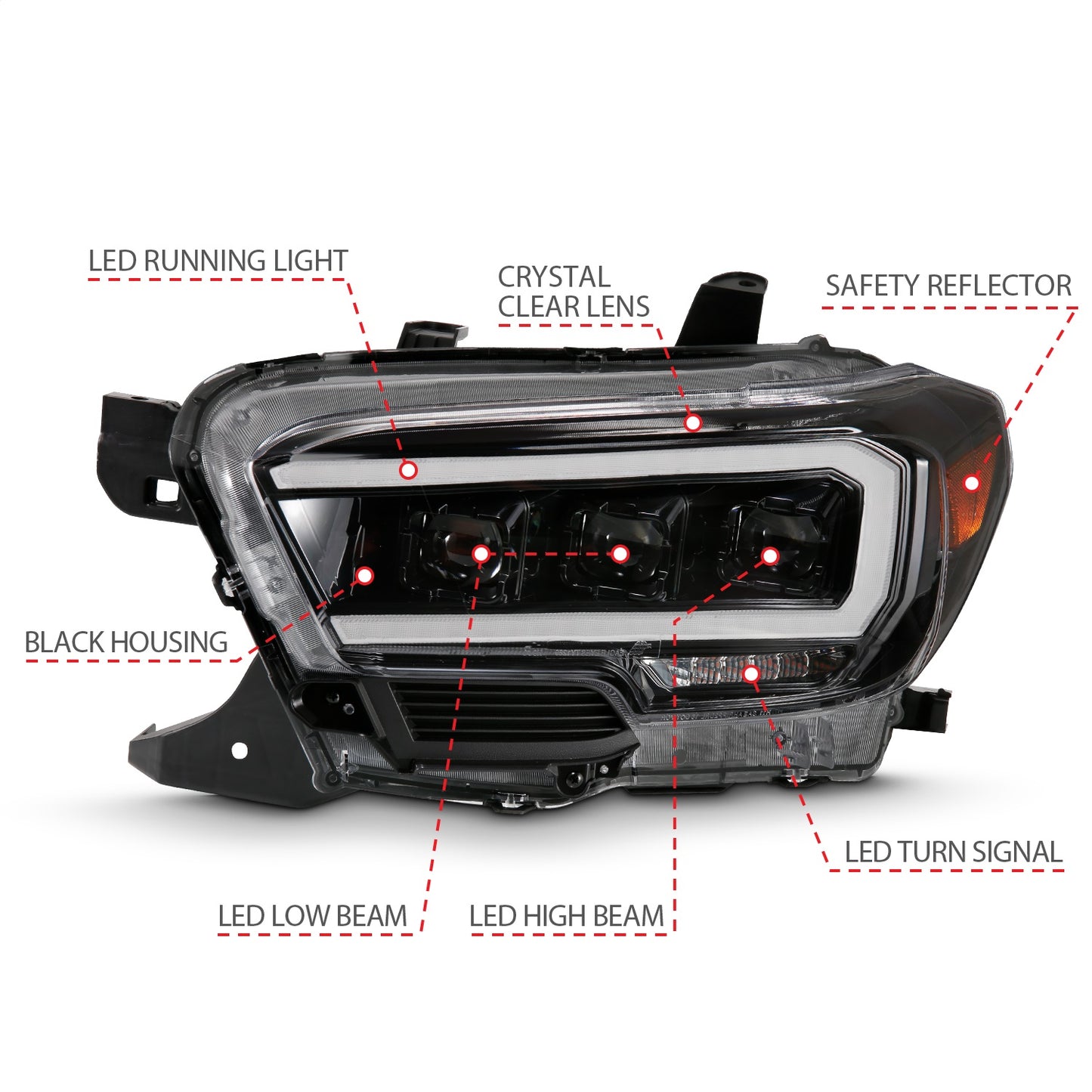Anzo USA | LED Projector Headlight w/Plank Style Design Black w/Amber | Fits Tacoma | 111496