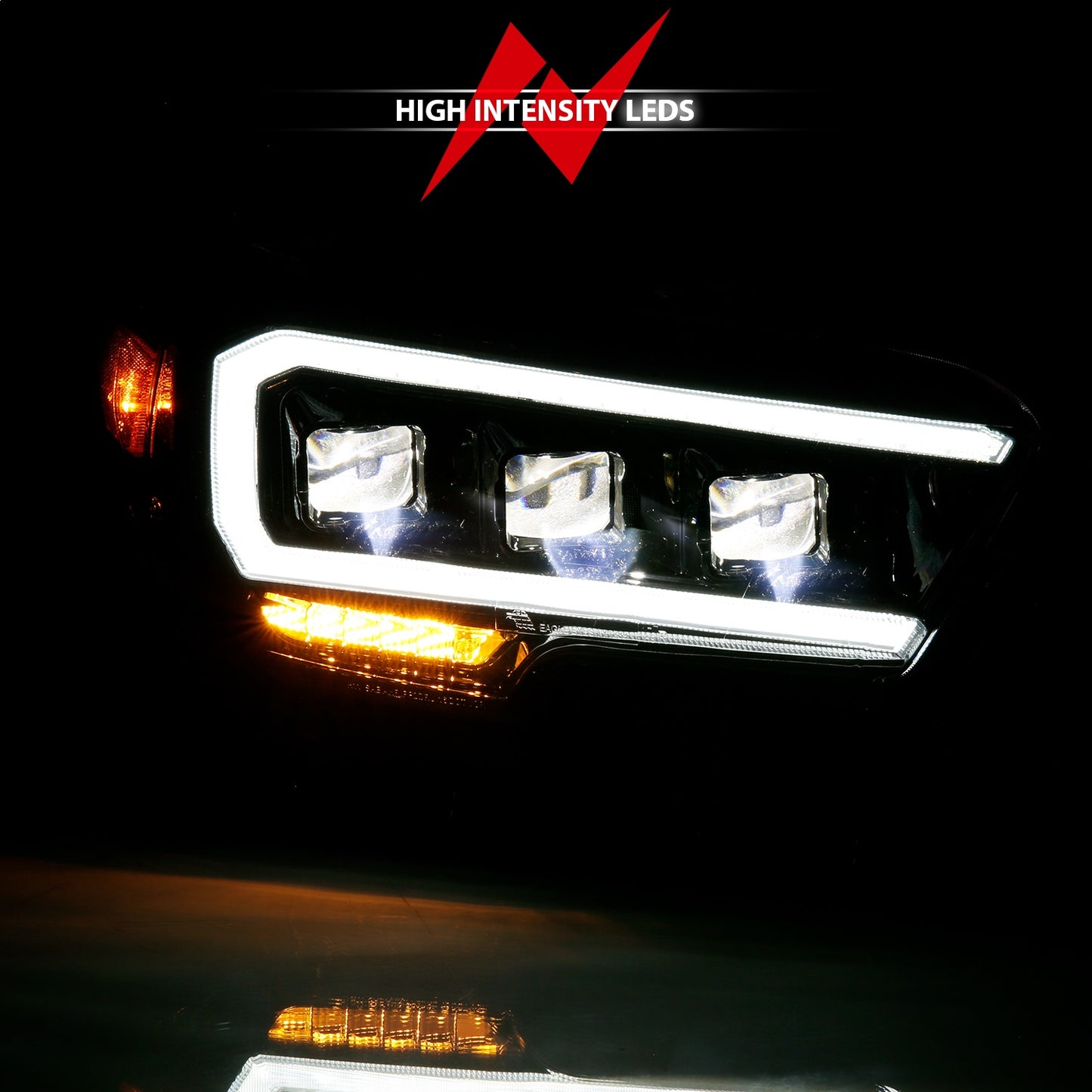 Anzo USA | LED Projector Headlight w/Plank Style Design Black w/Amber | Fits Tacoma | 111496