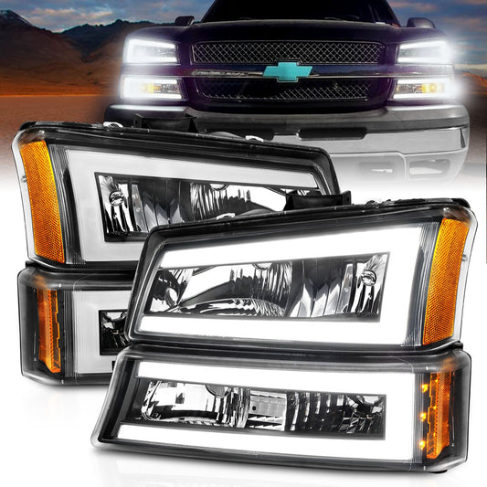 Anzo USA | Crystal Headlight Set Black Housing Pair w/Light Bar | Fits Silverado 1500 | 111501