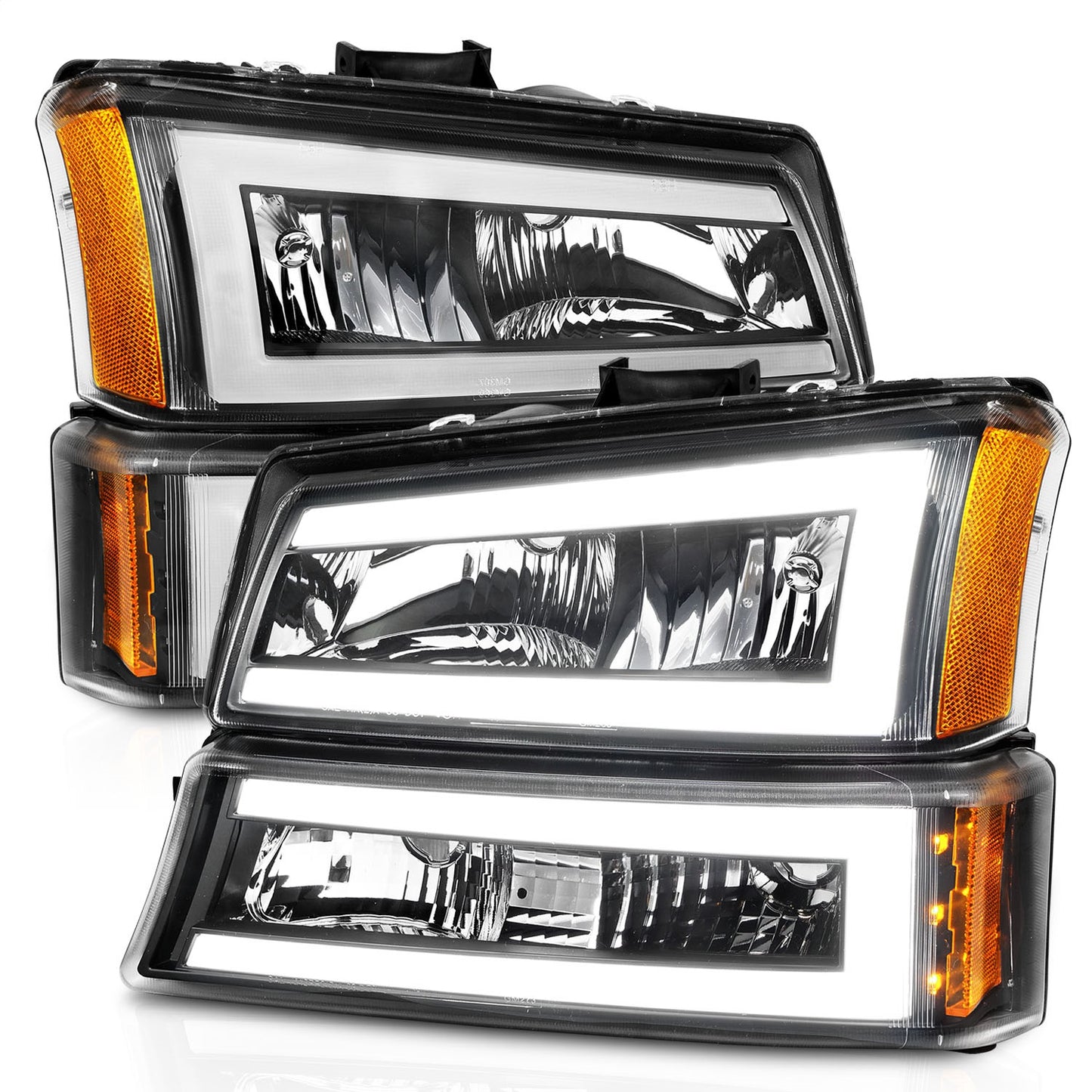 Anzo USA | Crystal Headlight Set Black Housing Pair w/Light Bar | Fits Silverado 1500 | 111501