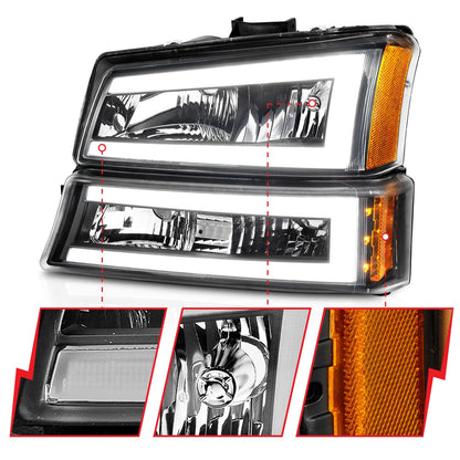 Anzo USA | Crystal Headlight Set Black Housing Pair w/Light Bar | Fits Silverado 1500 | 111501