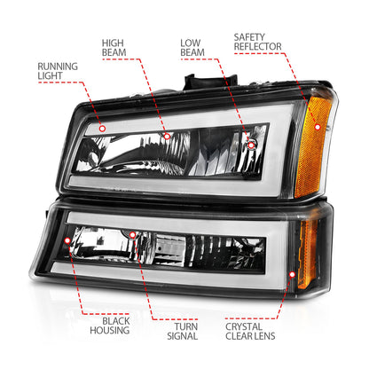 Anzo USA | Crystal Headlight Set Black Housing Pair w/Light Bar | Fits Silverado 1500 | 111501