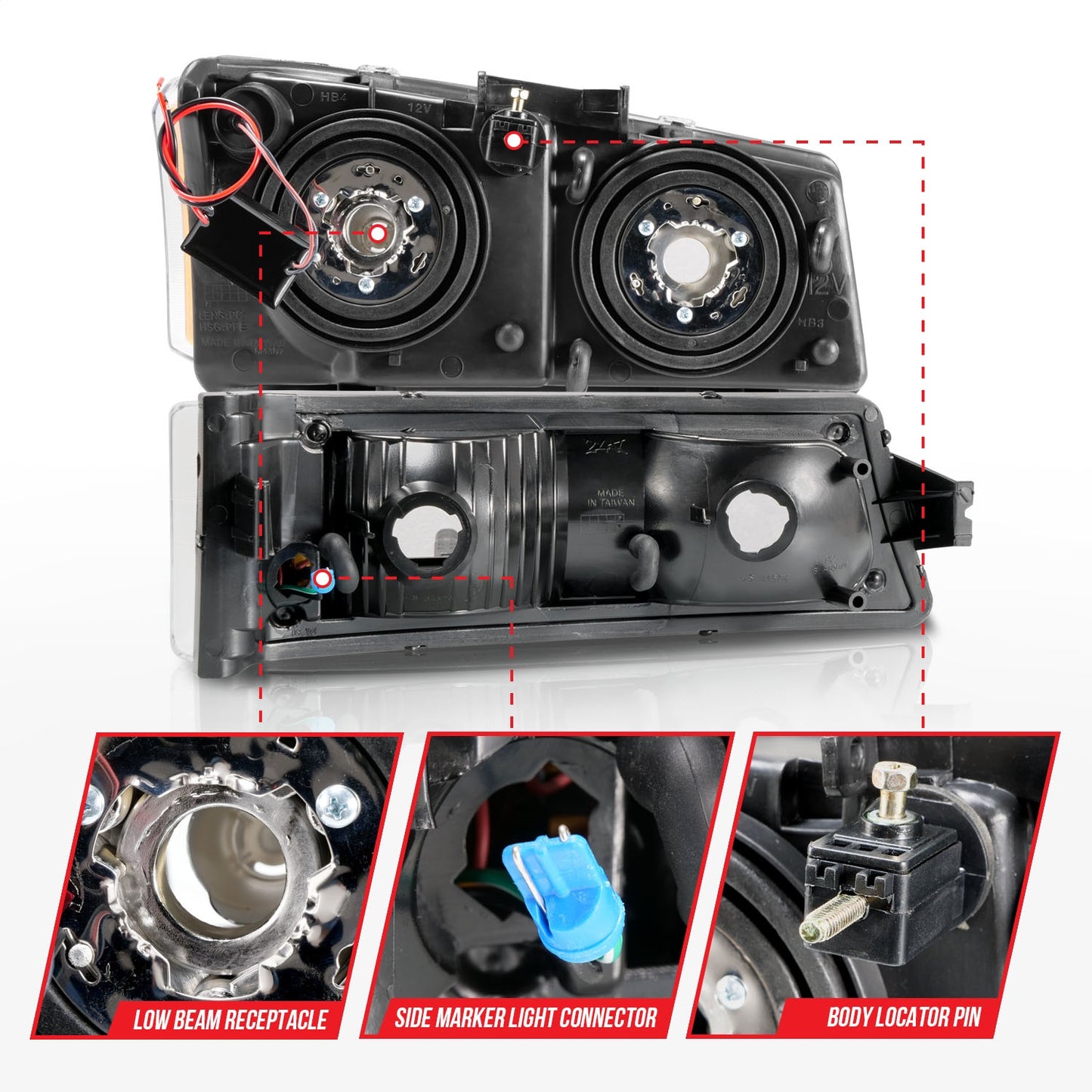 Anzo USA | Crystal Headlight Set Black Housing Pair w/Light Bar | Fits Silverado 1500 | 111501