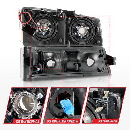 Anzo USA | Crystal Headlight Set Black Housing Pair w/Light Bar | Fits Silverado 1500 | 111501