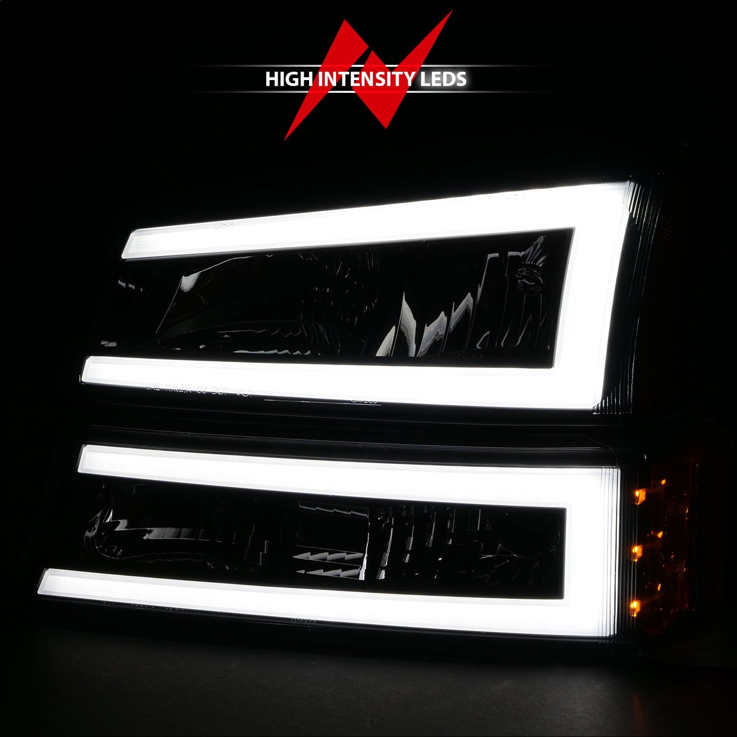 Anzo USA | Crystal Headlight Set Black Housing Pair w/Light Bar | Fits Silverado 1500 | 111501