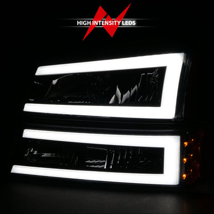 Anzo USA | Crystal Headlight Set Black Housing Pair w/Light Bar | Fits Silverado 1500 | 111501