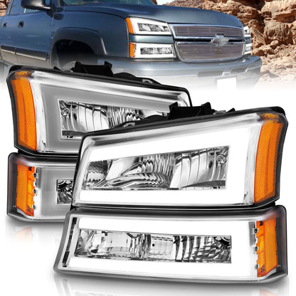 Anzo USA | Crystal Headlight Set Chorme Housing Pair w/Light Bar | Fits Silverado 1500 | 111502