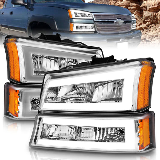 Anzo USA | Crystal Headlight Set Chorme Housing Pair w/Light Bar | Fits Silverado 1500 | 111502
