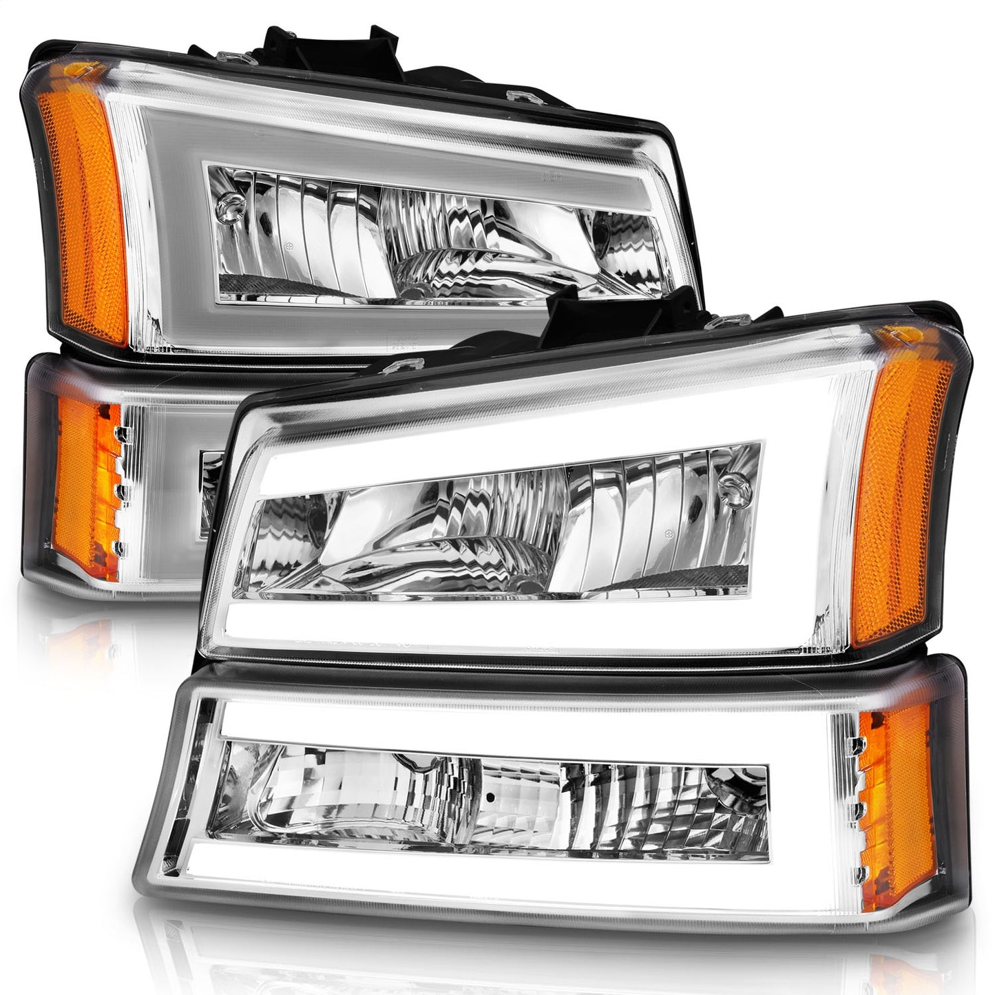 Anzo USA | Crystal Headlight Set Chorme Housing Pair w/Light Bar | Fits Silverado 1500 | 111502