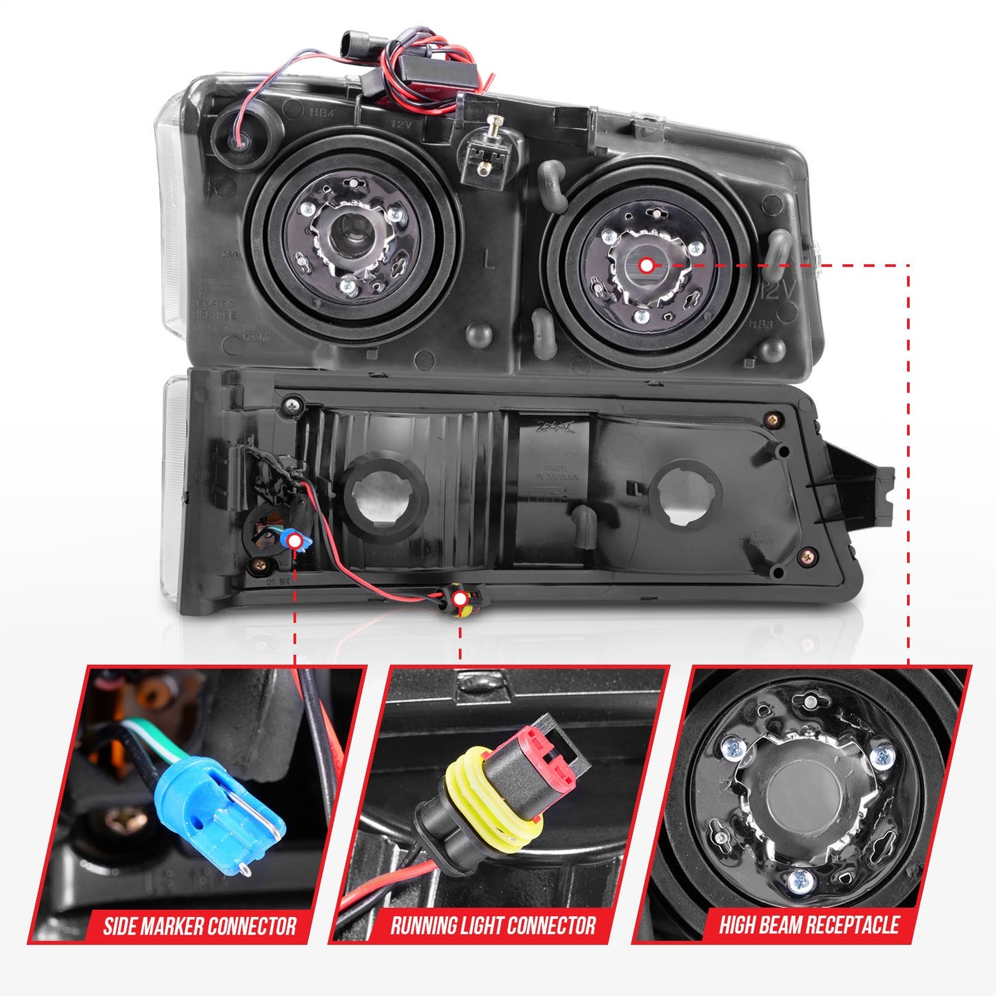 Anzo USA | Crystal Headlight Set Chorme Housing Pair w/Light Bar | Fits Silverado 1500 | 111502