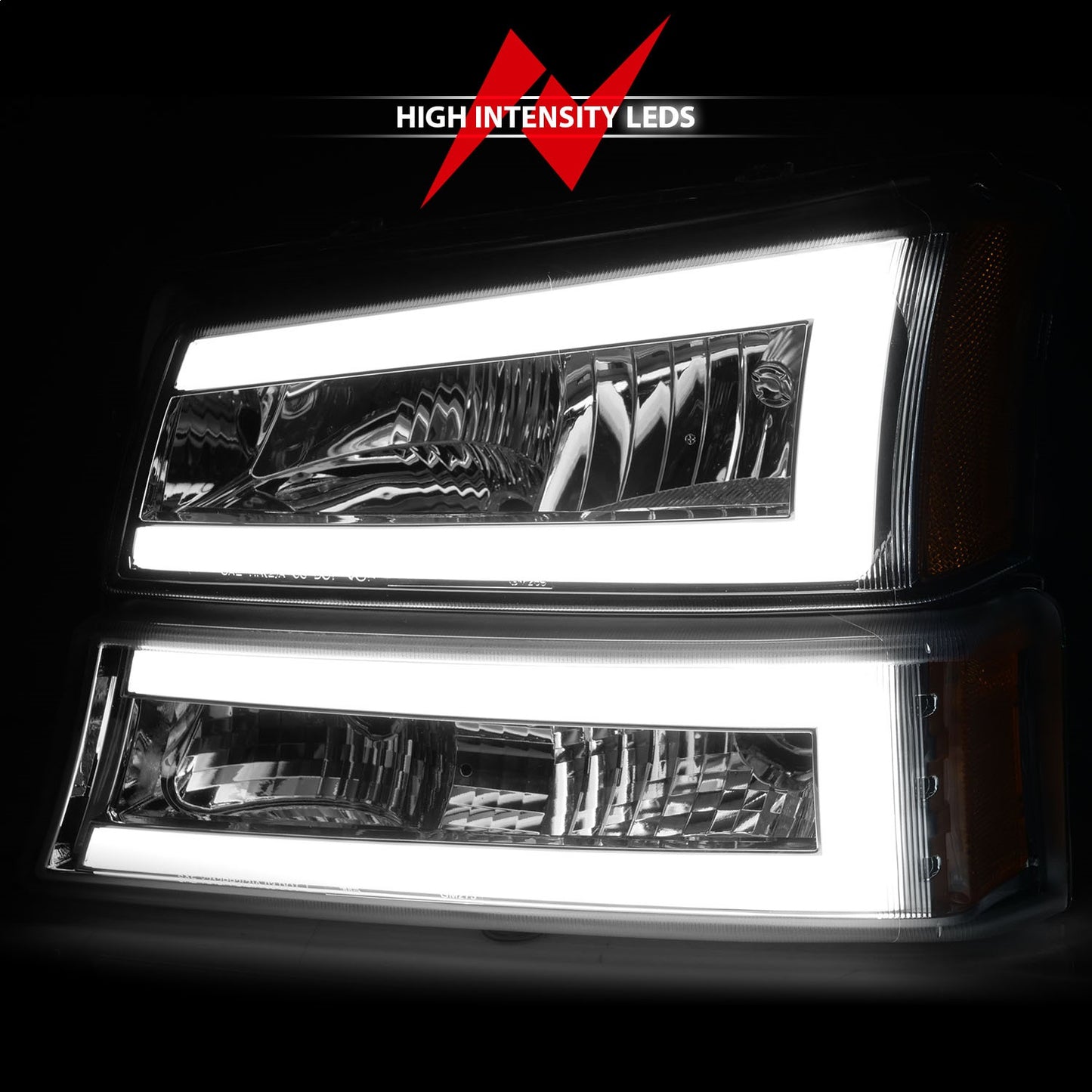 Anzo USA | Crystal Headlight Set Chorme Housing Pair w/Light Bar | Fits Silverado 1500 | 111502