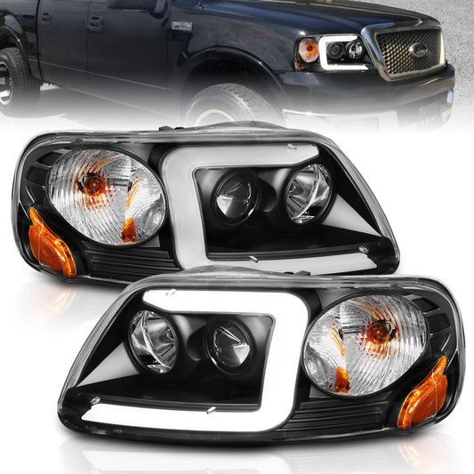 Anzo USA | Projector Headlight Set Clear Lens Black Housing w/Light Bar Pair | Fits F-150 | 111503