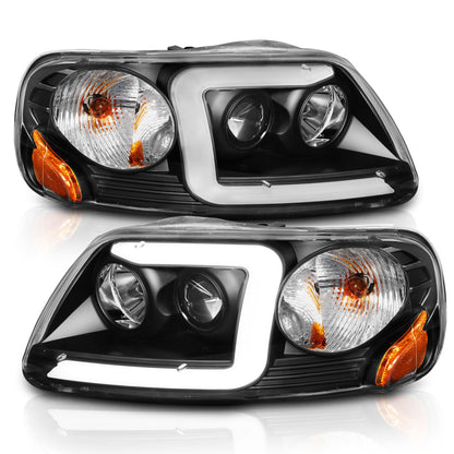 Anzo USA | Projector Headlight Set Clear Lens Black Housing w/Light Bar Pair | Fits F-150 | 111503