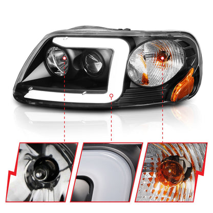 Anzo USA | Projector Headlight Set Clear Lens Black Housing w/Light Bar Pair | Fits F-150 | 111503