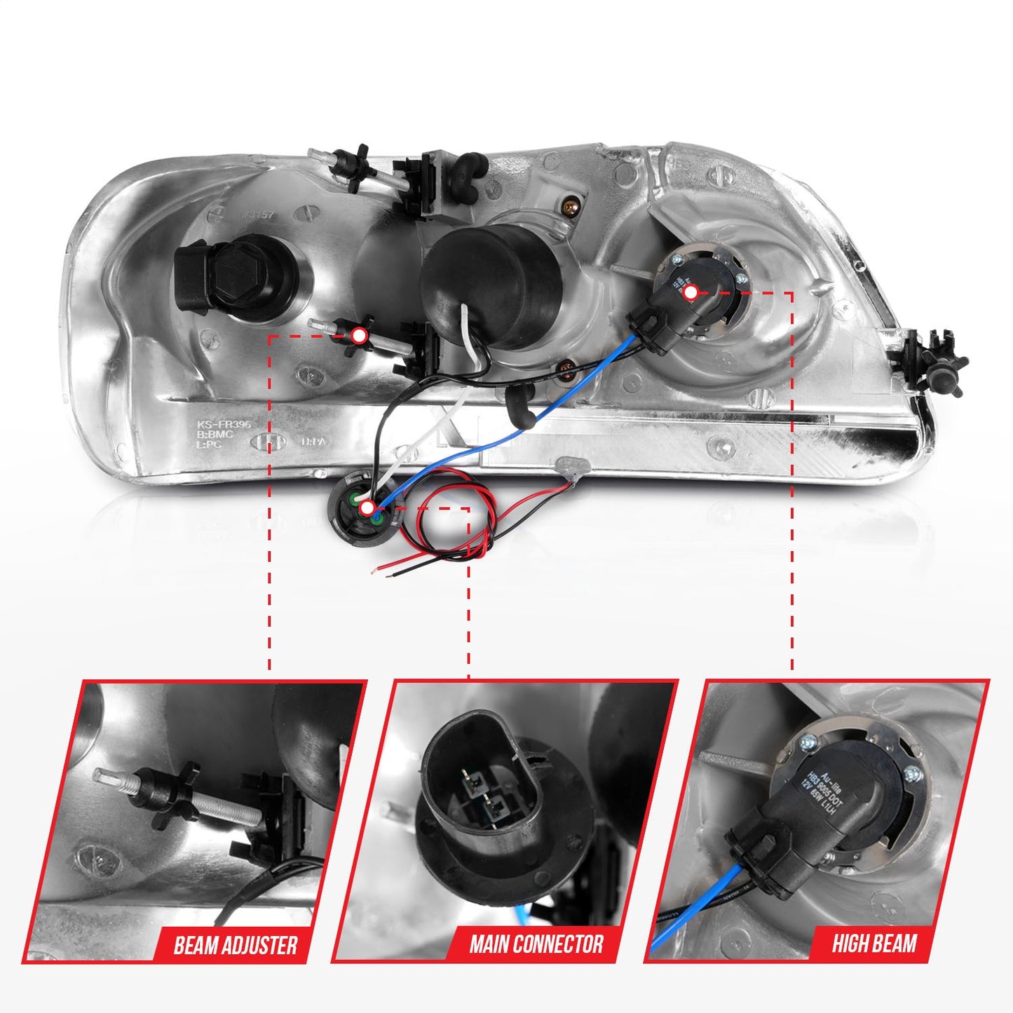 Anzo USA | Projector Headlight Set Clear Lens Black Housing w/Light Bar Pair | Fits F-150 | 111503