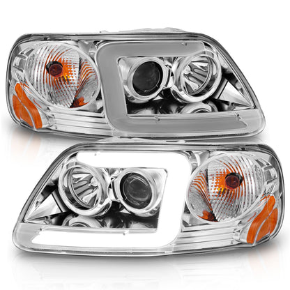 Anzo USA | Projector Headlight Set Clear Lens Chorme Housing w/Light Bar Pair | Fits F-150 | 111504
