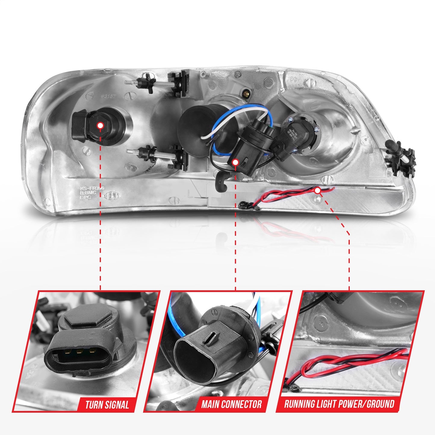Anzo USA | Projector Headlight Set Clear Lens Chorme Housing w/Light Bar Pair | Fits F-150 | 111504